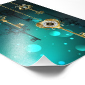 アンティークスケルトン鍵の緑の背景 フォトプリント            (角)