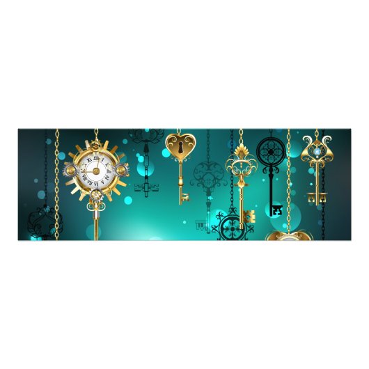 アンティークスケルトン鍵の緑の背景 フォトプリント            (正面)