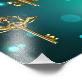 アンティークスケルトン鍵の緑の背景 フォトプリント            (角)