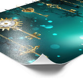 アンティークスケルトン鍵の緑の背景 フォトプリント            (角)