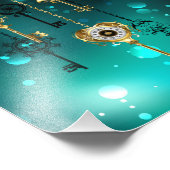 アンティークスケルトン鍵の緑の背景 フォトプリント            (角)