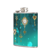 アンティークスケルトン鍵の緑の背景 フラスク (左)