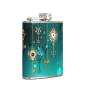 アンティークスケルトン鍵の緑の背景 フラスク (右)