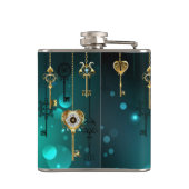 アンティークスケルトン鍵の緑の背景 フラスク (裏面)