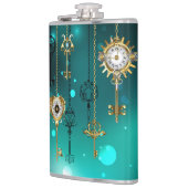 アンティークスケルトン鍵の緑の背景 フラスク (左)