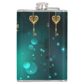 アンティークスケルトン鍵の緑の背景 フラスク (裏面)