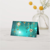 アンティークスケルトン鍵の緑の背景 プレイスカード (裏面)