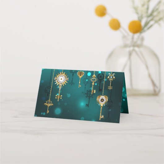 アンティークスケルトン鍵の緑の背景 プレイスカード (正面)