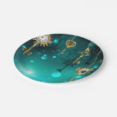 アンティークスケルトン鍵の緑の背景 ペーパープレート (アングル)