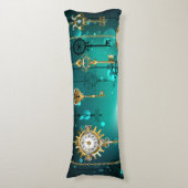 アンティークスケルトン鍵の緑の背景 ボディピロー (正面縦)