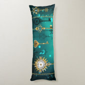 アンティークスケルトン鍵の緑の背景 ボディピロー (裏面 (縦))