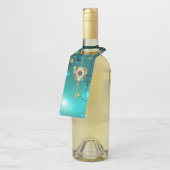 アンティークスケルトン鍵の緑の背景 ボトルネックタグ (アングル)