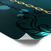 アンティークスケルトン鍵の緑の背景 ポスター (角)