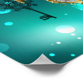 アンティークスケルトン鍵の緑の背景 ポスター (角)