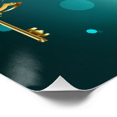 アンティークスケルトン鍵の緑の背景 ポスター (コーナー)