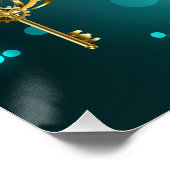 アンティークスケルトン鍵の緑の背景 ポスター (コーナー)