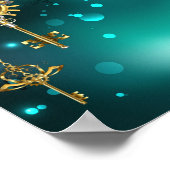 アンティークスケルトン鍵の緑の背景 ポスター (角)