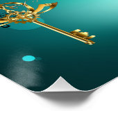 アンティークスケルトン鍵の緑の背景 ポスター (コーナー)