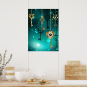 アンティークスケルトン鍵の緑の背景 ポスター (キッチン)