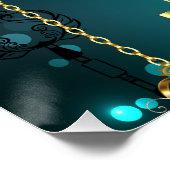 アンティークスケルトン鍵の緑の背景 ポスター (コーナー)