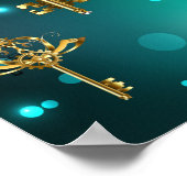 アンティークスケルトン鍵の緑の背景 ポスター (角)