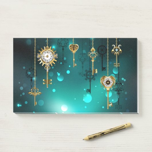 アンティークスケルトン鍵の緑の背景 ポストイット (デスク)