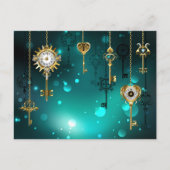 アンティークスケルトン鍵の緑の背景 ポストカード (正面)