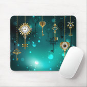 アンティークスケルトン鍵の緑の背景 マウスパッド (マウス)