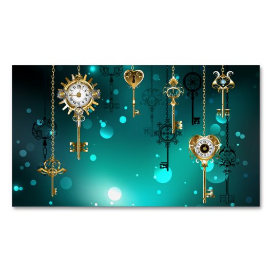 アンティークスケルトン鍵の緑の背景 マグネット名刺 (正面)