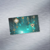 アンティークスケルトン鍵の緑の背景 マグネット名刺 (インサイチュ)