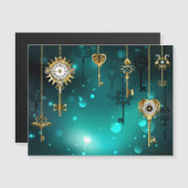 アンティークスケルトン鍵の緑の背景 マグネット招待状 (正面/裏面)