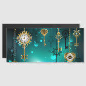 アンティークスケルトン鍵の緑の背景 マグネット招待状 (正面/裏面)