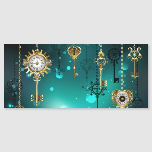 アンティークスケルトン鍵の緑の背景 マグネット招待状 (正面)