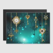 アンティークスケルトン鍵の緑の背景 マグネット招待状 (正面/裏面)