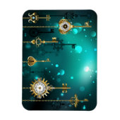 アンティークスケルトン鍵の緑の背景 マグネット (縦)