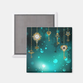 アンティークスケルトン鍵の緑の背景 マグネット (正面/裏面)