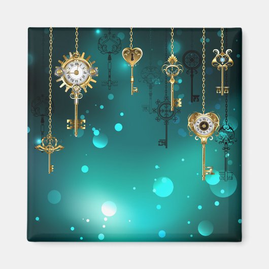 アンティークスケルトン鍵の緑の背景 マグネット (正面)