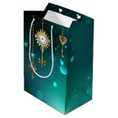 アンティークスケルトン鍵の緑の背景 ミディアムペーパーバッグ (裏面アングル)