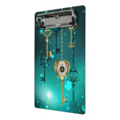 アンティークスケルトン鍵の緑の背景 ミニクリップボード (アングル2)