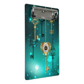 アンティークスケルトン鍵の緑の背景 ミニクリップボード (アングル)