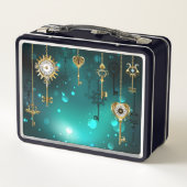 アンティークスケルトン鍵の緑の背景 メタルランチボックス (裏面)