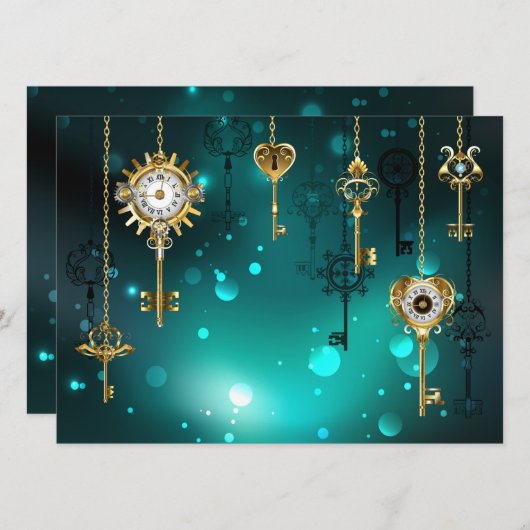 アンティークスケルトン鍵の緑の背景 メニュー (正面/裏面)