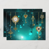 アンティークスケルトン鍵の緑の背景 メニュー (正面/裏面)