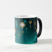 アンティークスケルトン鍵の緑の背景 モーフィングマグカップ (正面右)