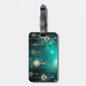 アンティークスケルトン鍵の緑の背景 ラゲッジタグ (裏面縦)