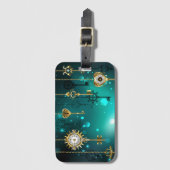 アンティークスケルトン鍵の緑の背景 ラゲッジタグ (正面縦)