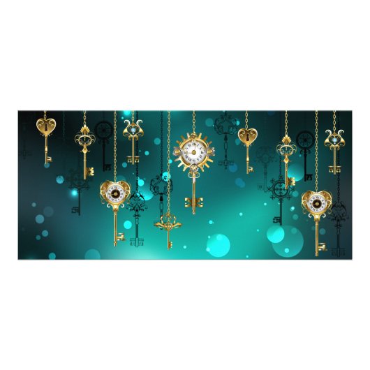 アンティークスケルトン鍵の緑の背景 ラックカード (正面)