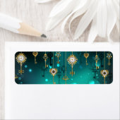 アンティークスケルトン鍵の緑の背景 ラベル (インサイチュ)