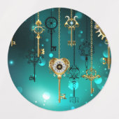 アンティークスケルトン鍵の緑の背景 ラベル (デザイン2)