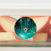 アンティークスケルトン鍵の緑の背景 ラベル (貼付)